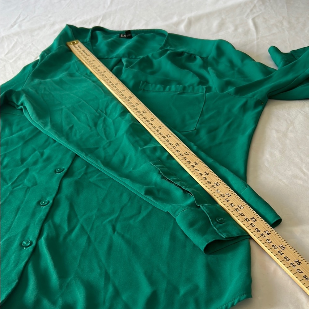 Express Green Buttoned Mandarin Collar Blouse - image 6